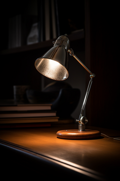 木质桌子上的现代台灯摄影图数字艺术4