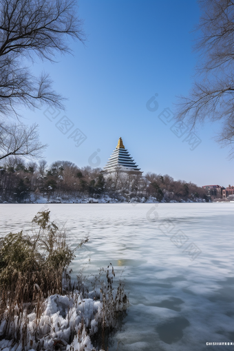 冬季塔建筑湖水塔<strong>冬天风景</strong>