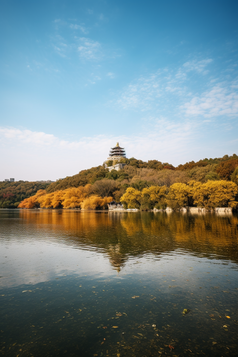 秋天的湖水塔建筑摄影图数字艺术4