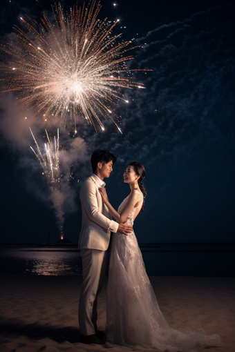 夜晚的沙滩婚礼摄影图数字艺术16