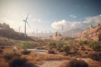 沙漠里的风力发电机摄影图数字艺术11