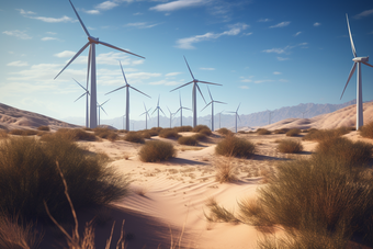 沙漠里的风力发电机摄影图数字艺术9