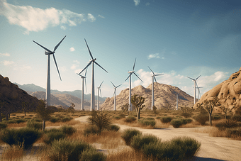 沙漠里的风力发电机风力风力机