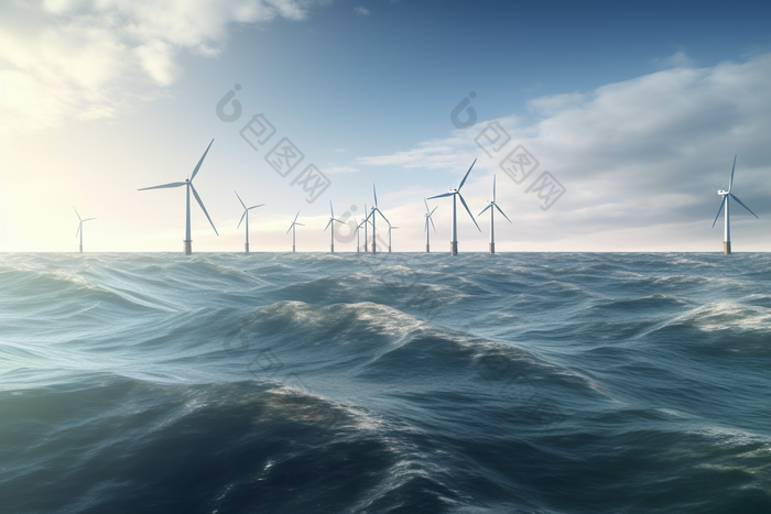 海洋里的风力发电机摄影图数字艺术6