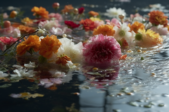 水里各式各样的花朵降水