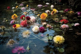 水里各式各样的花水流风景