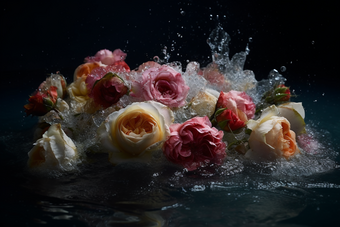 水里的玫瑰花水流干净