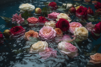 水里的玫瑰花水流降水