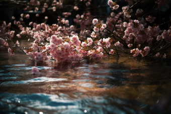 水里的樱花水流干净
