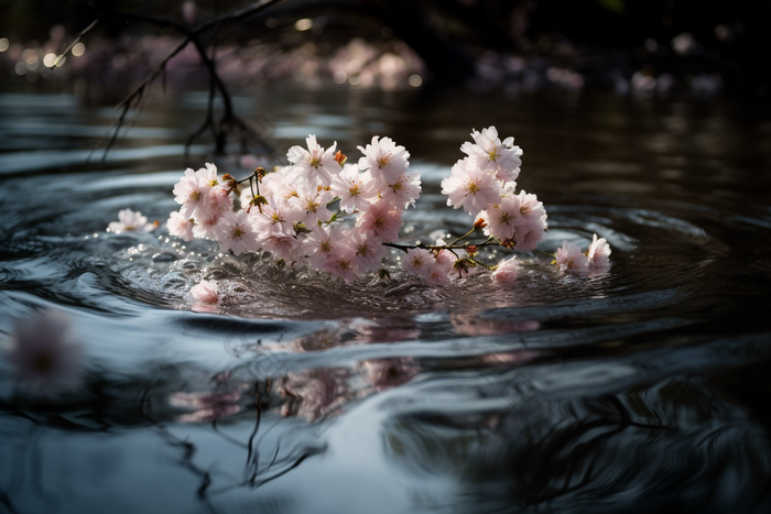 水里的樱花流水干净