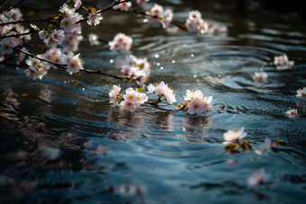 水里的樱花流水风景