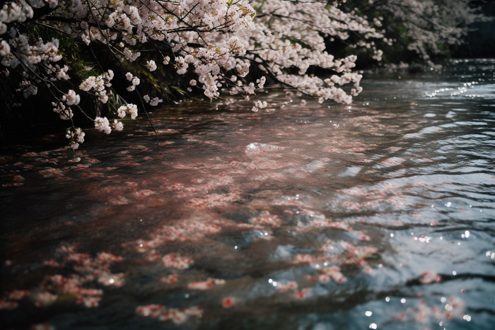 水里的樱花流水水流