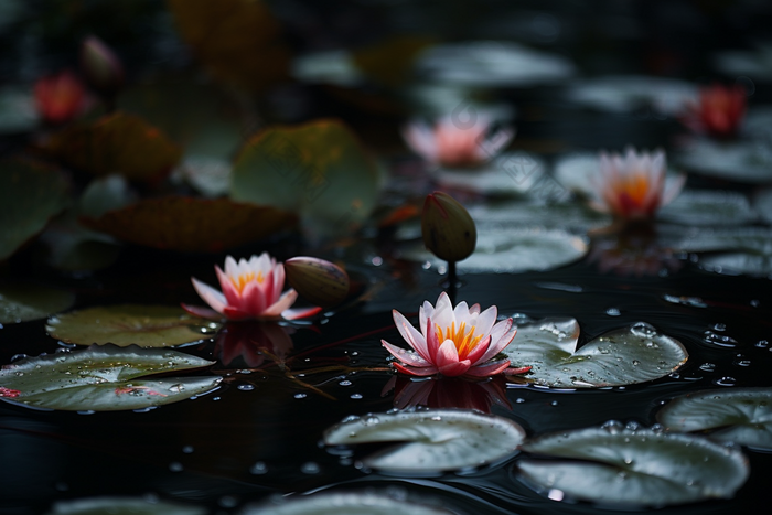 水里的莲花水流风景