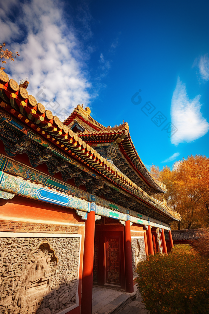 秋季中国古代建筑城楼秋天文化