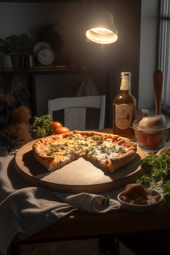 桌子上的美食披萨上8k摄影