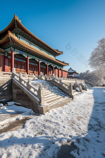 冬季中国古建筑城楼冬天古