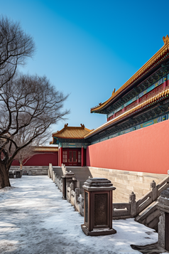 冬季中国古建筑城楼摄影图数字艺术5