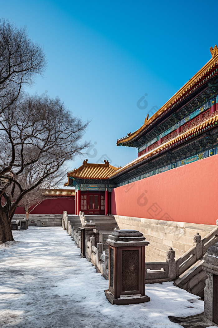 冬季中国古建筑城楼冬天专业