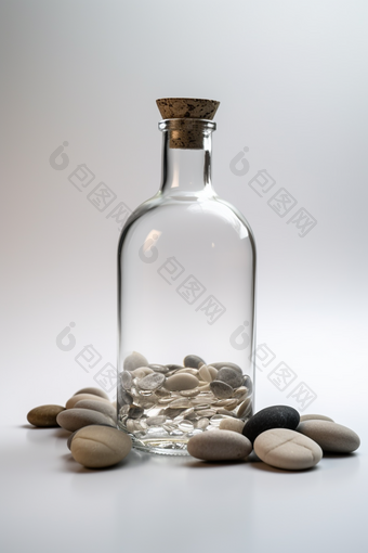 装满水和石头的玻璃瓶瓶子8k