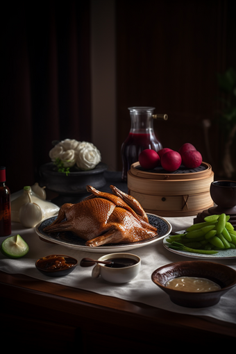 桌子上的美食烤鸭摄影图数字艺术45