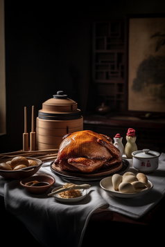 桌子上的美食烤鸭摄影图数字艺术39