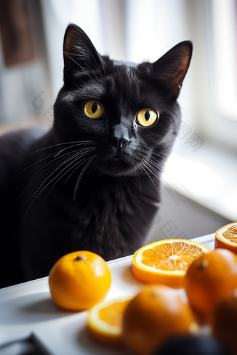 桌子上的宠物黑猫食物专业