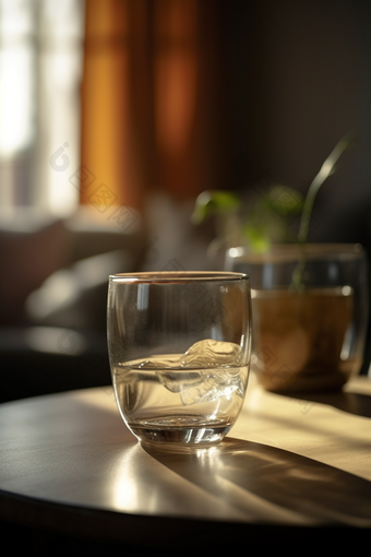 桌子上的玻璃杯专业摄影清新淡色