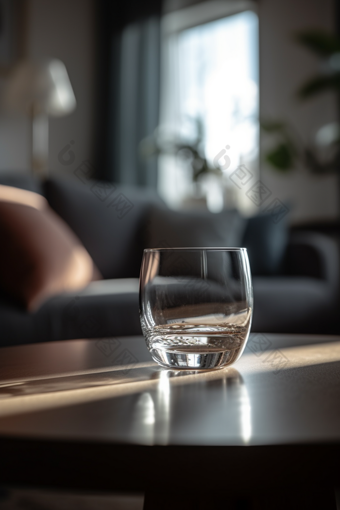 桌子上的玻璃杯极简主义清新淡色