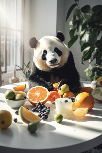 可爱大熊猫和水果小清新宠物食物