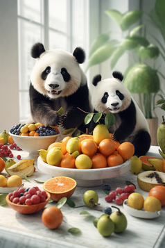 可爱大熊猫和水果小清新摄影图数字艺术13