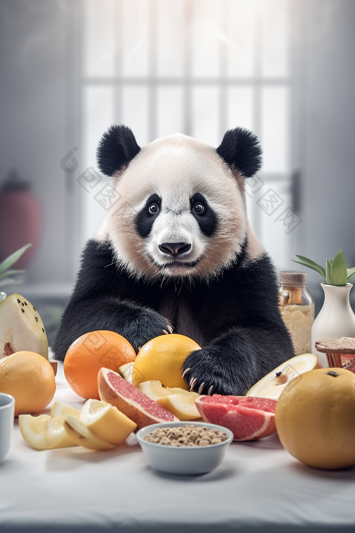 可爱大熊猫和水果小清新宠物专业