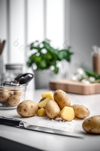 厨房的切片土豆新鲜高清