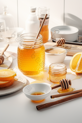 厨房的<strong>蜂蜜</strong>水果橙子摄影图数字艺术14