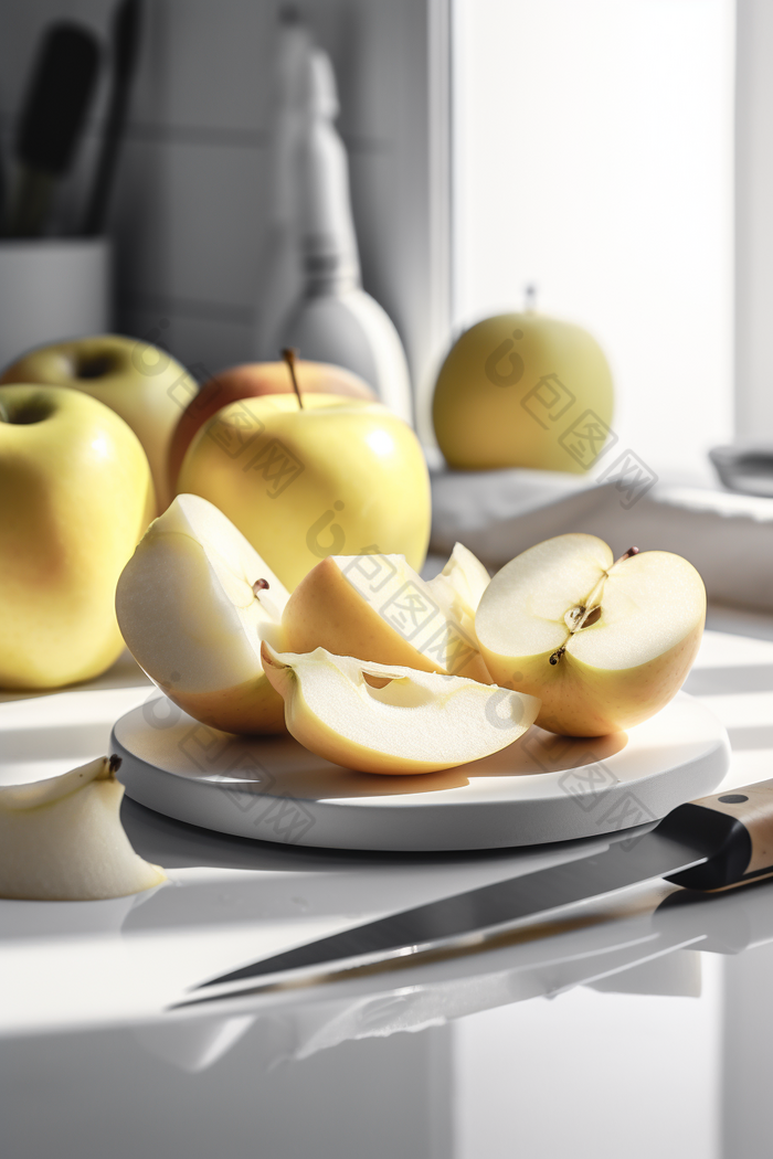 厨房的切片苹果摄影图数字艺术1