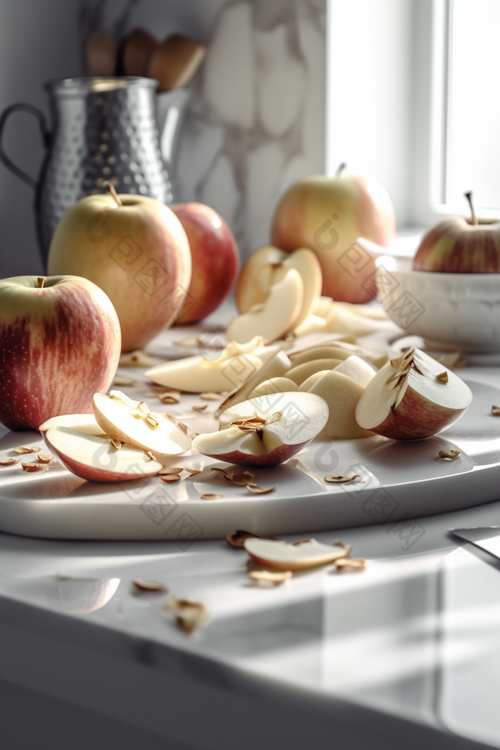 厨房的切片苹果摄影图数字艺术3