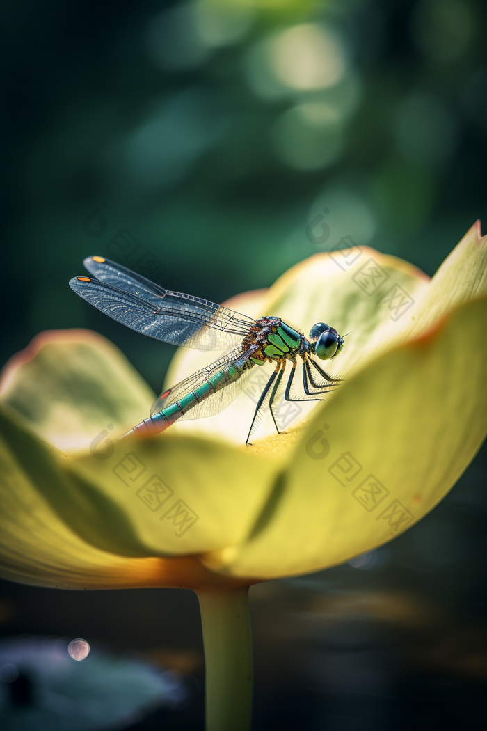 夏季莲花上的蜻蜓一个专业摄影