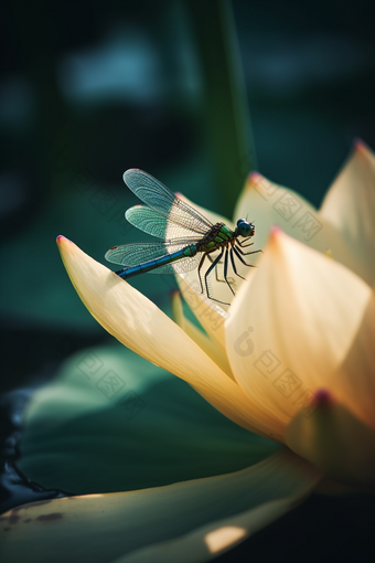 夏季莲花上的蜻蜓一个微距
