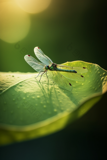 夏季荷叶上的蜻蜓一个专业摄影