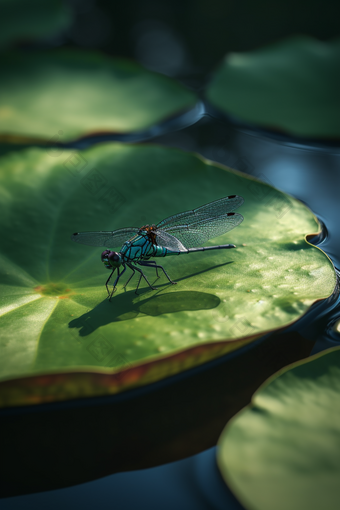夏季荷叶上的蜻蜓专业专业摄影