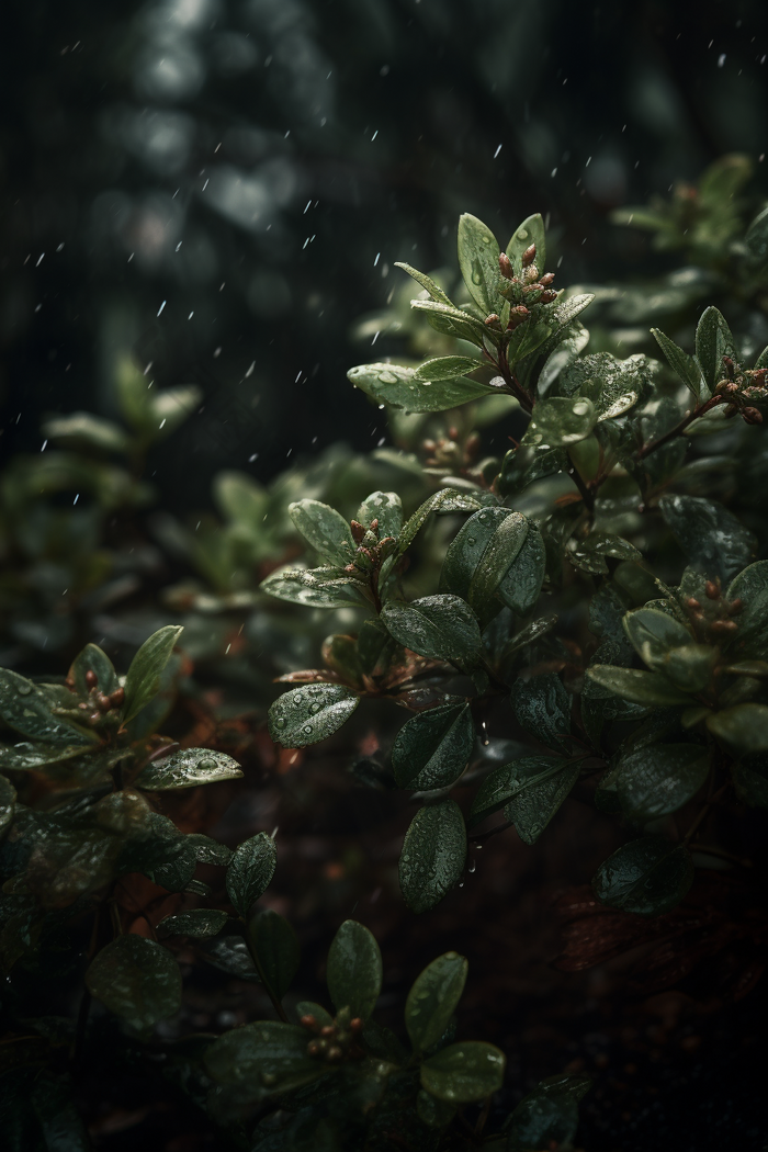 户外雨滴灌木丛绿植专业摄影