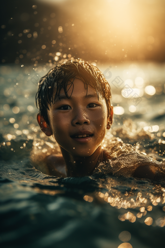 <strong>水中</strong>嬉戏的男孩摄影图花朵摄影图数字艺术4