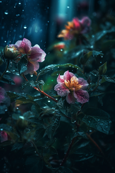 户外雨水花朵摄影图数字艺术7