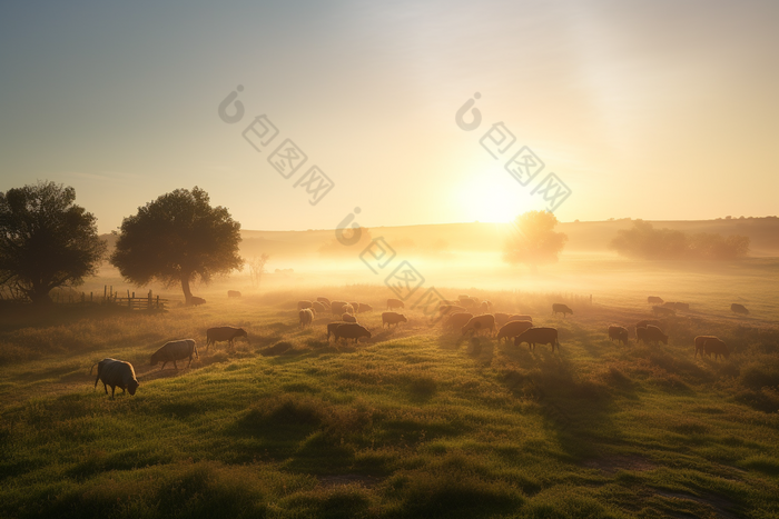清晨日出的牧场摄影图数字艺术32