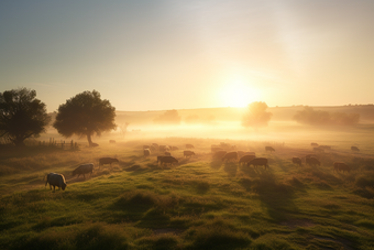 清晨日出的牧场摄影图数字艺术32
