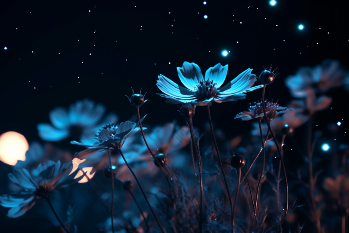 花朵发光夜晚荧光花图片-包图网