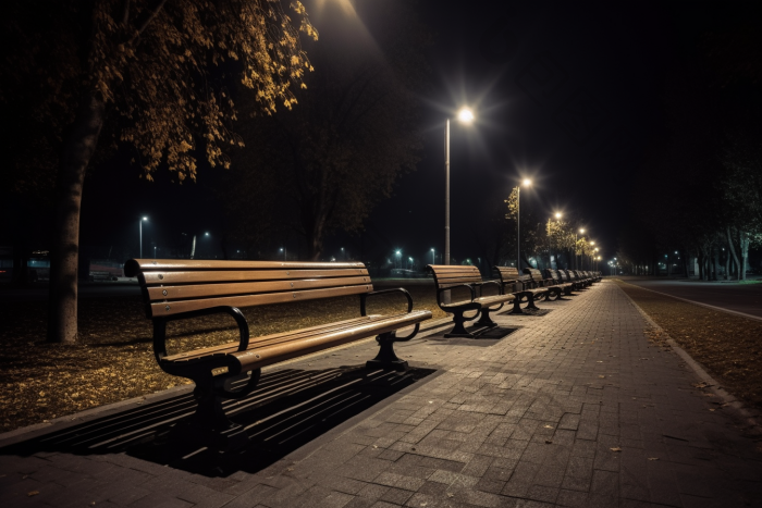 夜晚长椅灯光街边路面图片-包图网