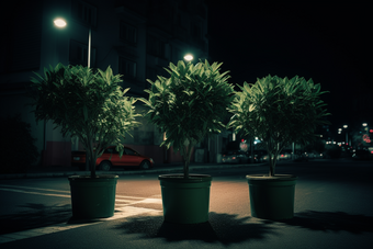 夜晚植物盆栽路灯街边<strong>路面</strong>摄影图29