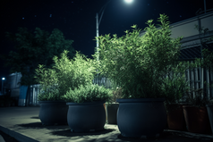 夜晚植物盆栽路灯街边路面摄影图30