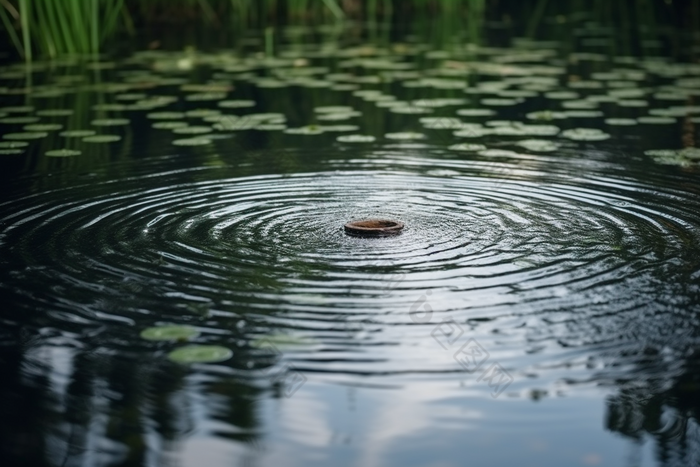 涟漪池塘多雨的季节水面波纹摄影图19