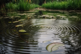 涟漪池塘多雨的季节水面波纹摄影图2